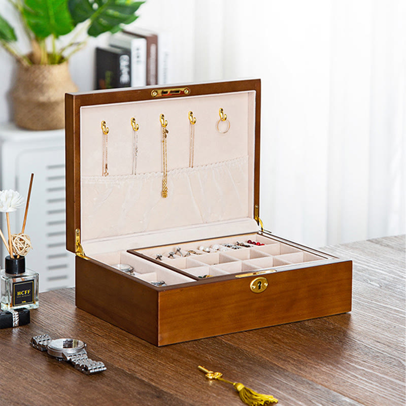 Vintage Wooden Jewelry Box Two-Layer Solid Wood Jewelry Storage Box - Image 8