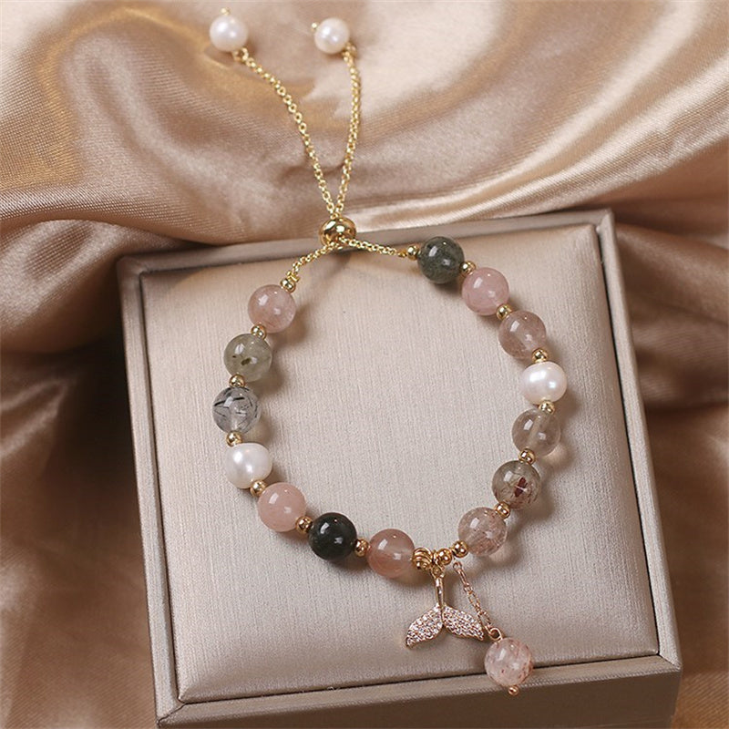Strawberry Quartz Rutilated Quartz Fishtail Charm Healing Bracelet - Image 10
