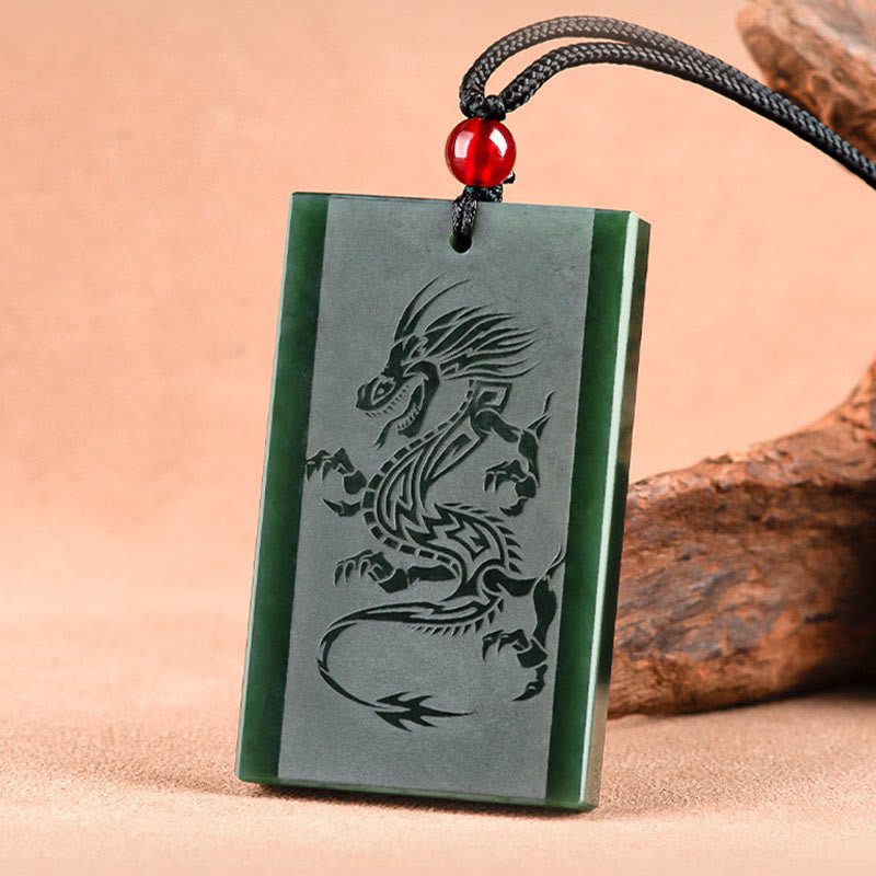 Hetian Cyan Jade Dragon Engraved Success Necklace Pendant - Image 3