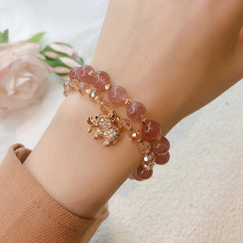 Rose Quartz Elephant Healing Energy Charm Bracelet - Image 3