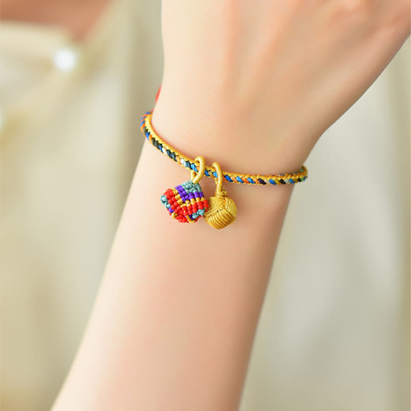 Colorful Rope Luck Handmade Zongzi Golden Ball Charm Bracelet - Image 7