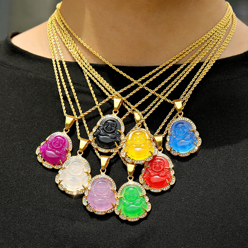 18K Gold Filled Laughing Buddha Jade Luck Necklace Chain Pendant - Image 22