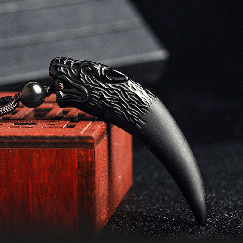 Natural Black Obsidian Ice Obsidian Rainbow Obsidian Wolf Tooth Pattern Strength Necklace Pendant - Image 5