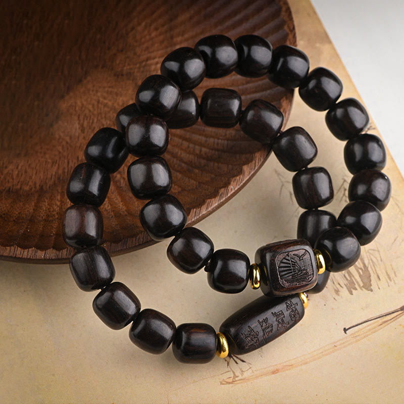 Tibetan Ebony Wood Barrel Beads Lucky And Treasure Balance Bracelet