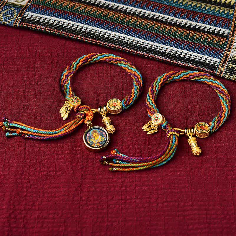 Tibetan Luck Reincarnation Knot Prayer Wheel Dream Catcher Braid String Bracelet - Image 6