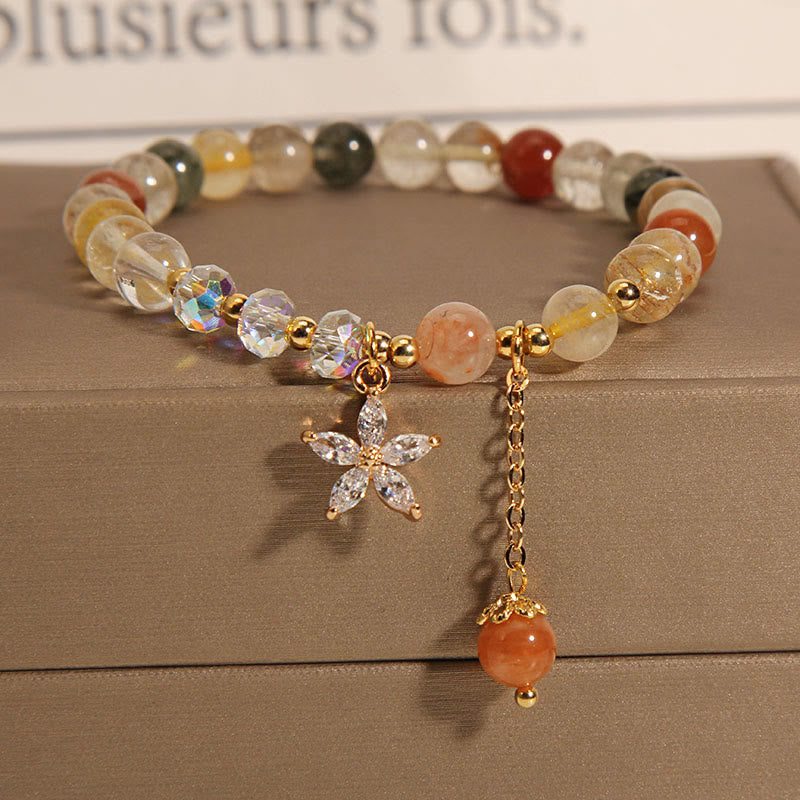 Multicolored Rutilated Quartz Auspiciousness Zircon Flower Bracelet - Image 3