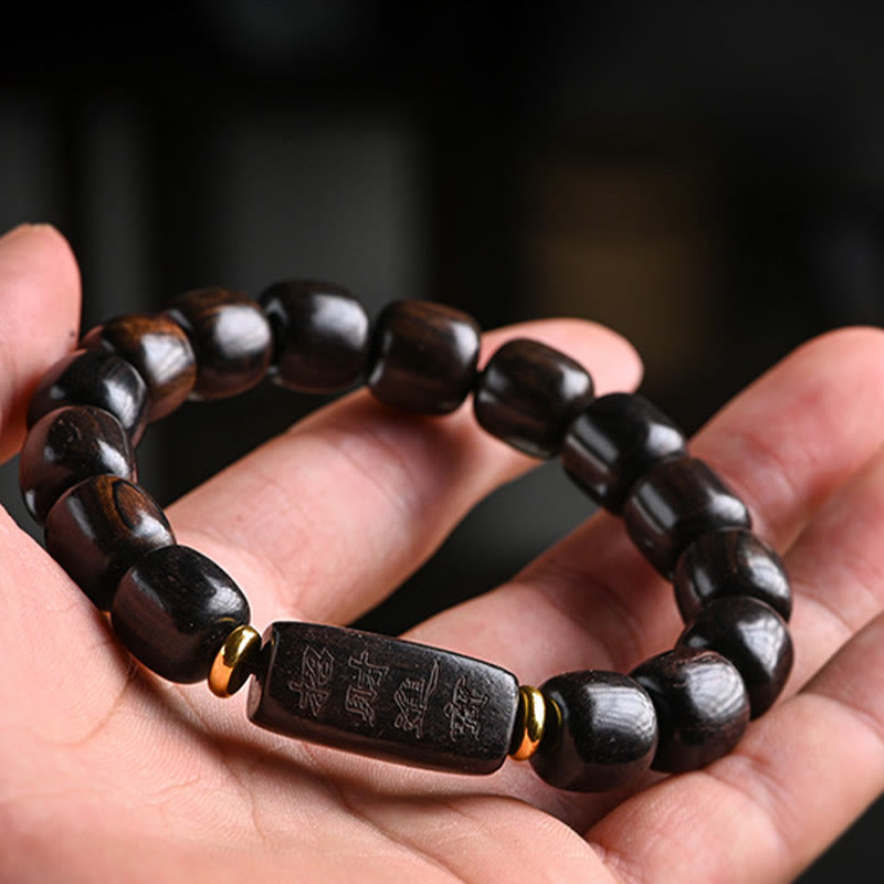 Tibetan Ebony Wood Barrel Beads Lucky And Treasure Balance Bracelet - Image 12