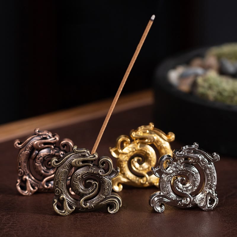 Mini Auspicious Dragon Pattern Meditation Zinc Alloy Small Incense Stick Burner