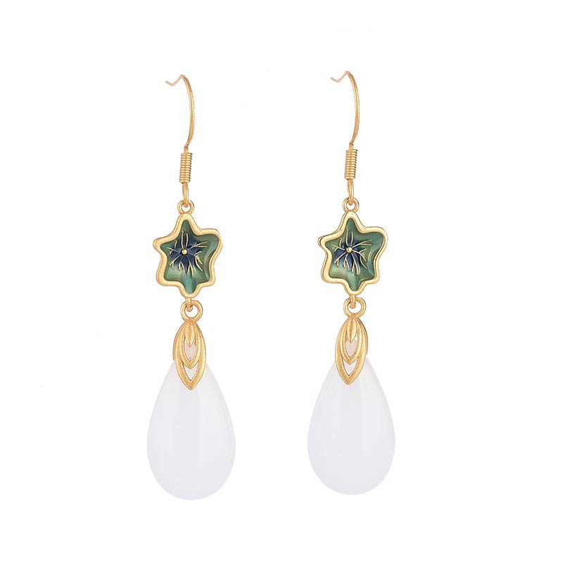 FengShui White Jade Luck Drop Earrings - Image 16