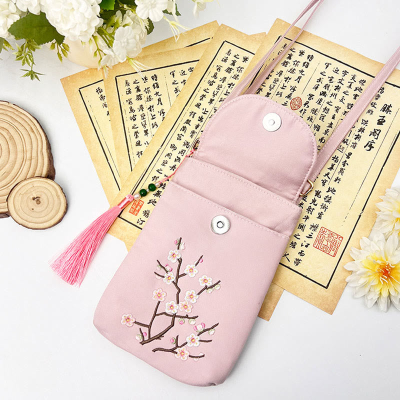 Small Embroidered Flowers Crossbody Bag Shoulder Bag Double Layer Cellphone Bag - Image 26