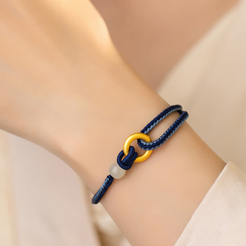 999 Sterling Silver Peace Buckle Hetian Jade Rope Fortune Bracelet - Image 4