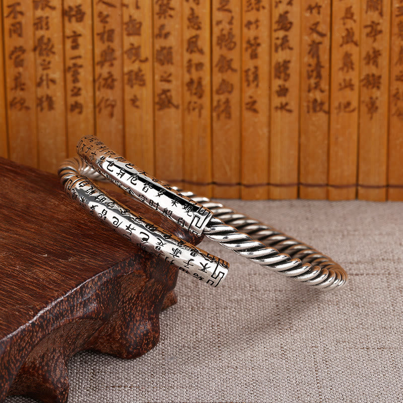 Retro Heart Sutra Twisted Design Pattern Balance Bracelet Bangle - Image 4