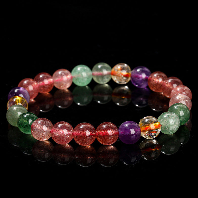 Natural Multicolored Strawberry Quartz Love Healing Beaded Bracelet