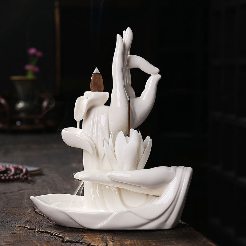 Buddha StonesTibetan Lotus Blessing Incense Burner Decoration - Image 16