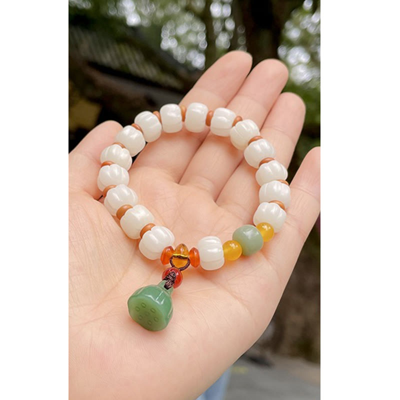 Natural Bodhi Seed Red Agate Bodhi Calm Harmony Engraved Pumpkin Bead Lotus Bracelet - Image 12