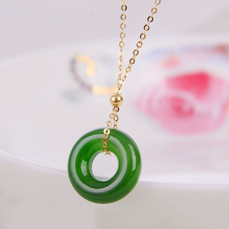 Round Cyan Jade Healing 14k Gold Plated Copper Necklace Pendant - Image 4