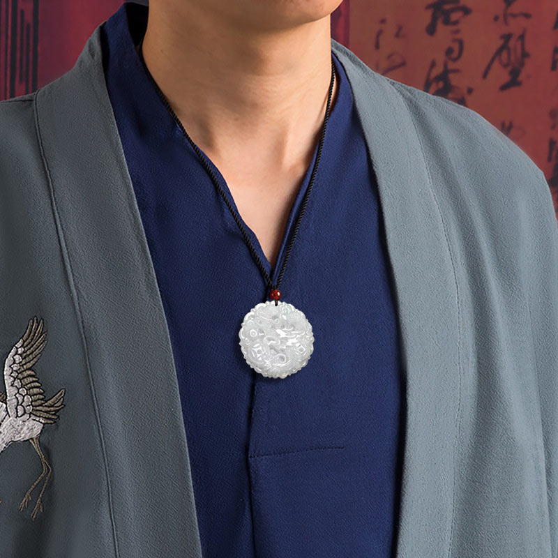 White Jade Dragon Protection Necklace String Pendant - Image 3