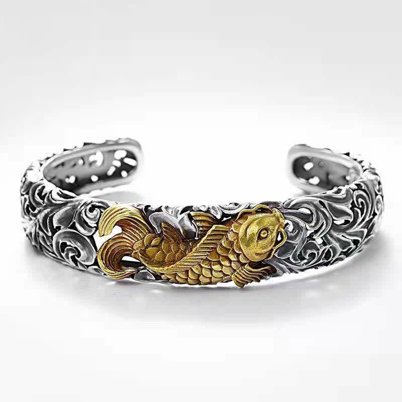 Koi Fish Grass Pattern Prosperity Wealth Bracelet Bangle
