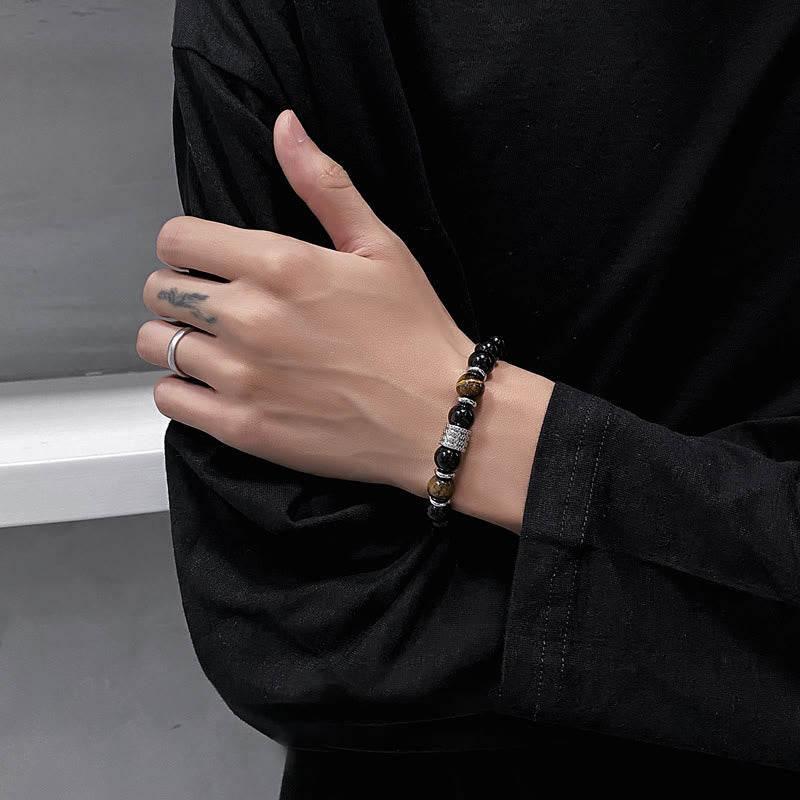 Natural Black Obsidian Tiger Eye Strength Fulfillment Bracelet - Image 6