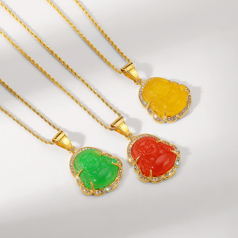 18K Gold Filled Laughing Buddha Jade Luck Necklace Chain Pendant - Image 15