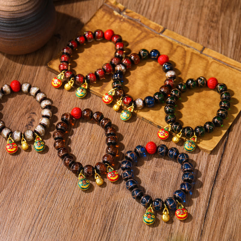 Gold Swallowing Beast Family Colorful Cinnabar Bead Bracelet - Image 8