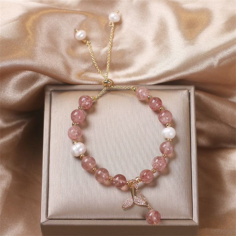Strawberry Quartz Rutilated Quartz Fishtail Charm Healing Bracelet - Image 4