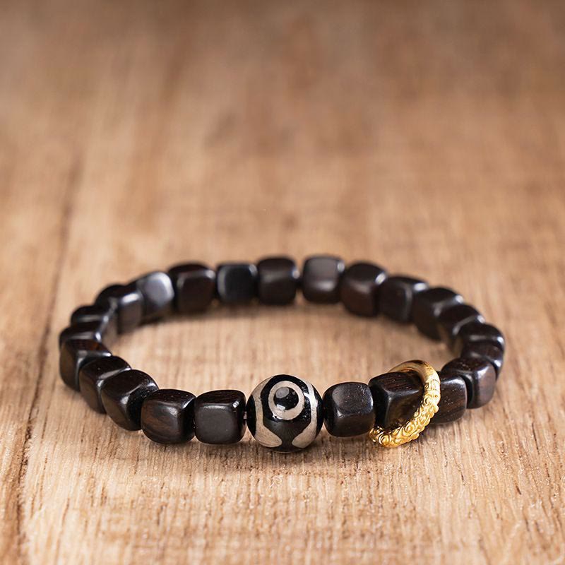 Tibetan Ebony Wood Dzi Bead Balance Calm Bracelet