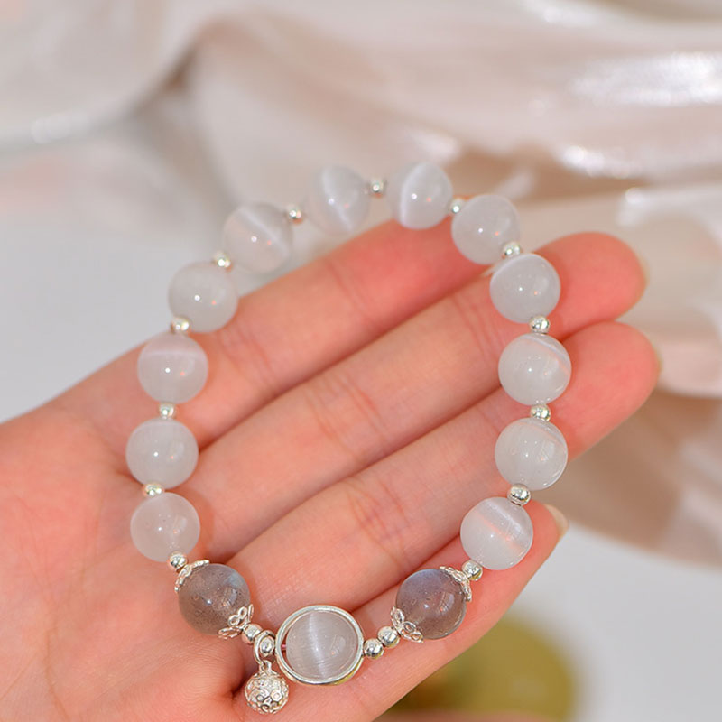 925 Sterling Silver Cat Eye Moonstone Love Support Bracelet - Image 6