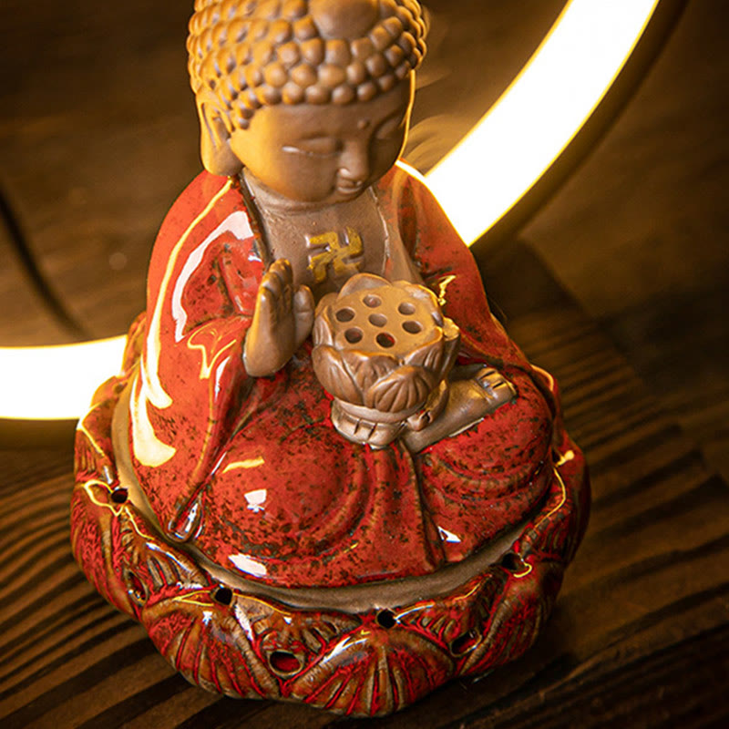 Buddha Lotus Backflow Smoke Fountain Ceramic Blessing Incense Burner With Light Decoration - Image 4