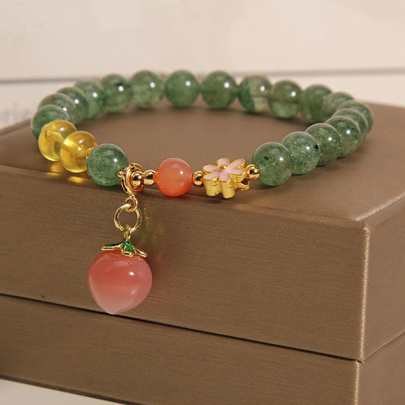 Natural Green Strawberry Quartz Love Peach Charm Bracelet - Image 7