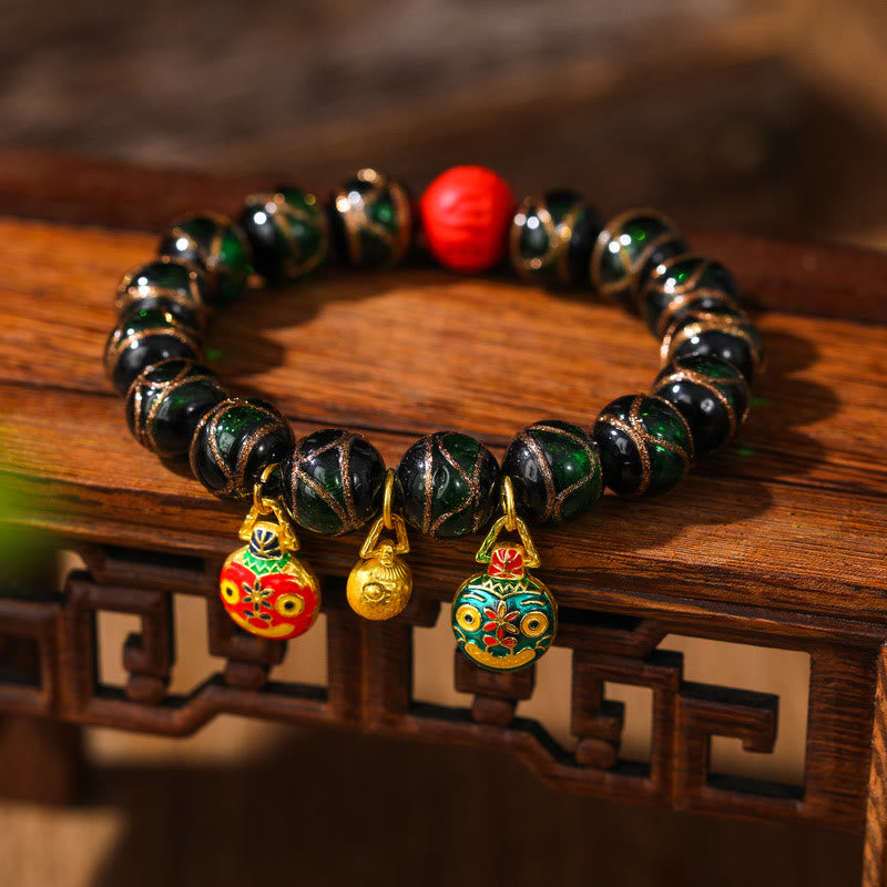 Gold Swallowing Beast Family Colorful Cinnabar Bead Bracelet - Image 9