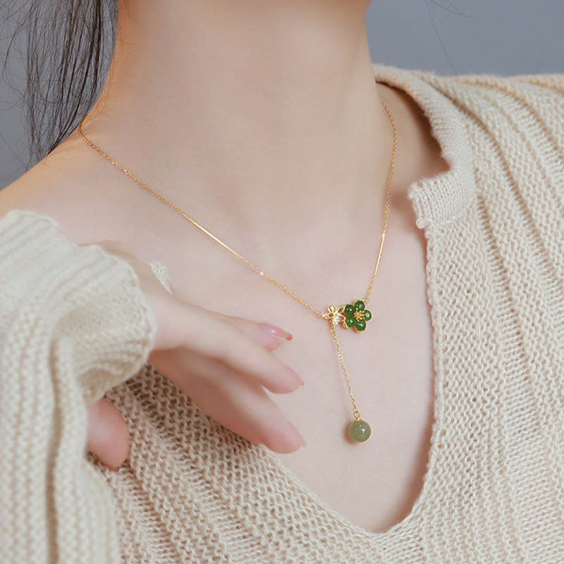 925 Sterling Silver Hetian Cyan Jade Plum Flower Blossom Design Luck Necklace Pendant - Image 8