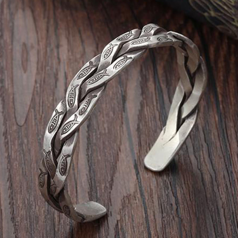Koi Fish Twisted Design Luck Wealth Cuff Bracelet Bangle - Image 7