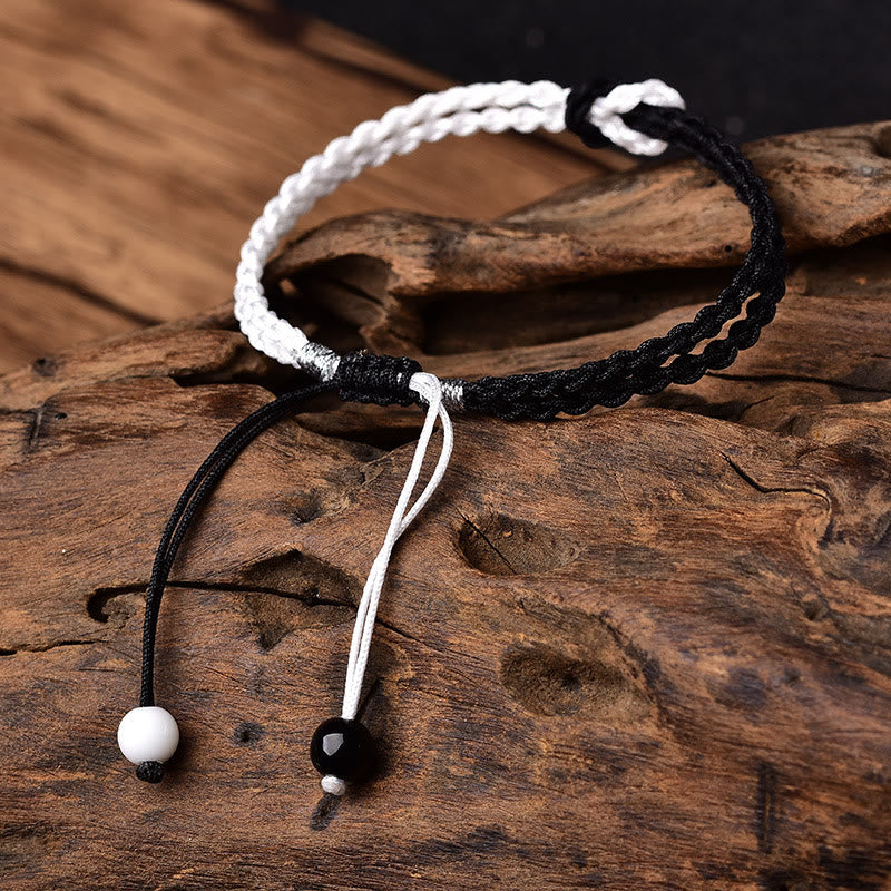 Handmade Black White Rope Braided Healing Bracelet - Image 4