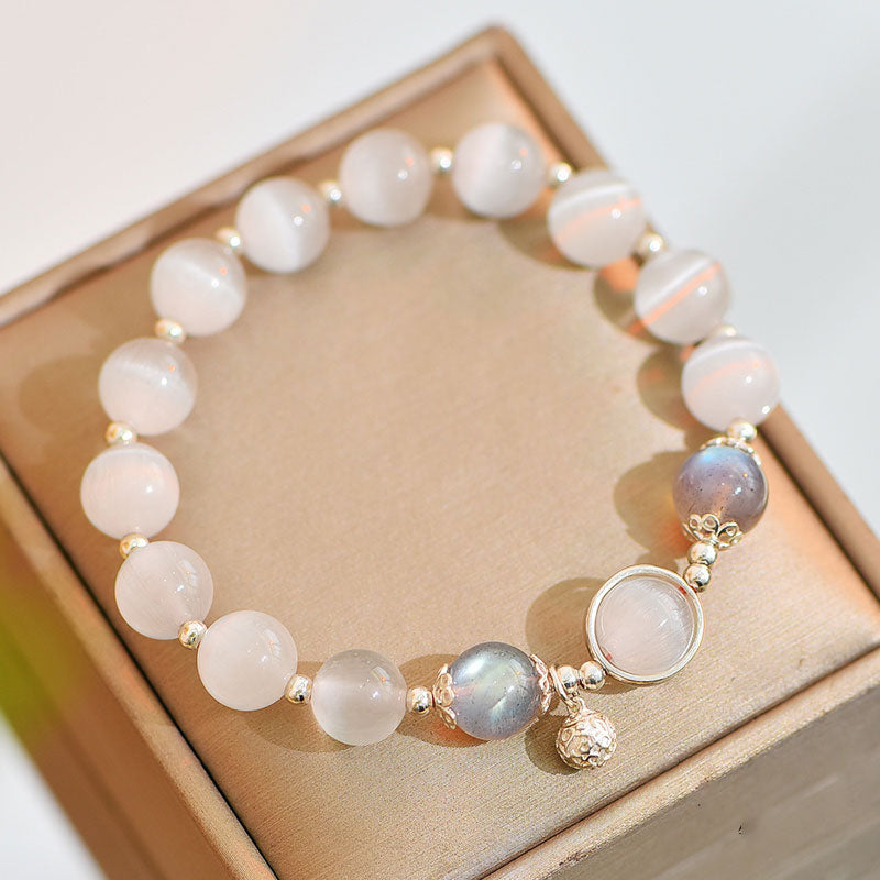 925 Sterling Silver Cat Eye Moonstone Love Support Bracelet