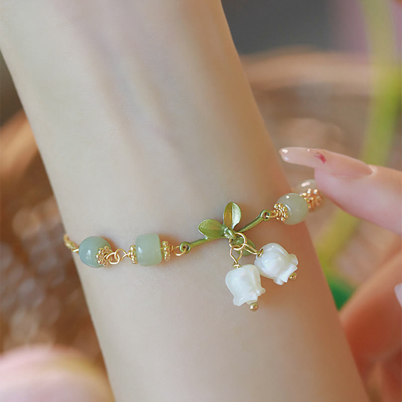Green Jade Bead Lily of the Valley Prosperity Chain Bracelet