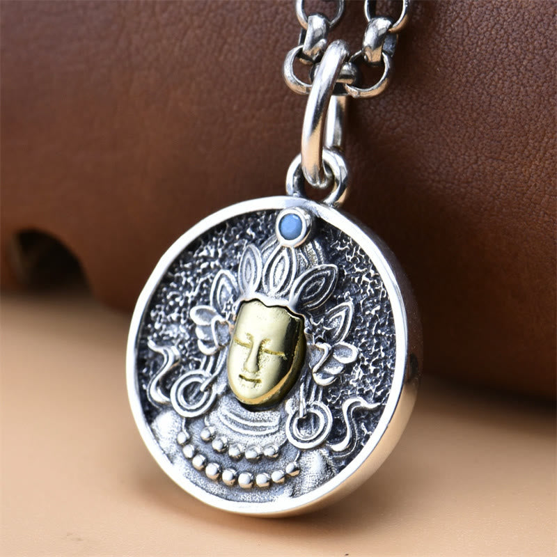 925 Sterling Silver Green Tara Double Dorje Vajra Protection Necklace Pendant