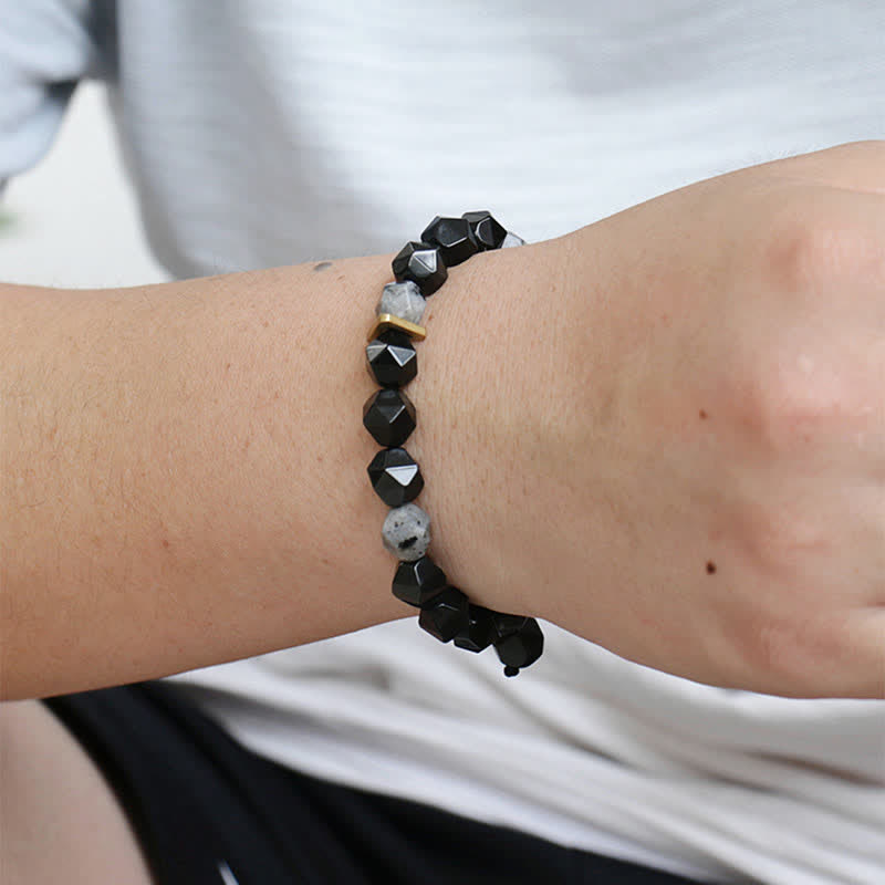 Black Obsidian Black Glitter Stone Purification Bracelet - Image 4