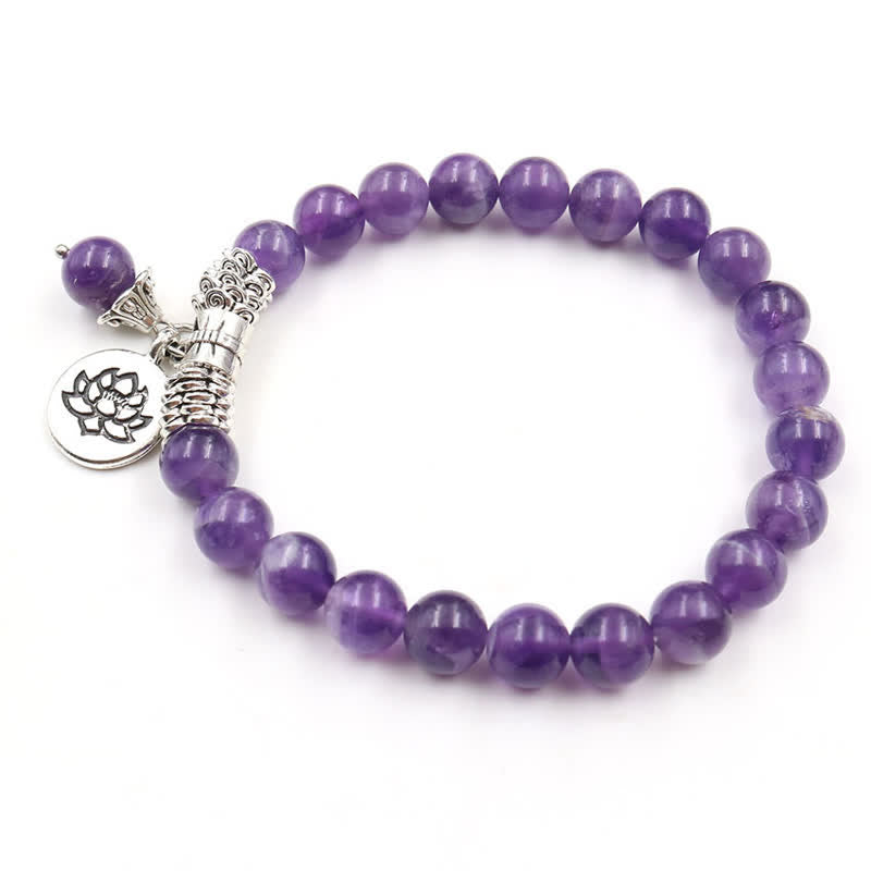 Amethyst Crystal Lotus Healing Balance Bracelet - Image 6