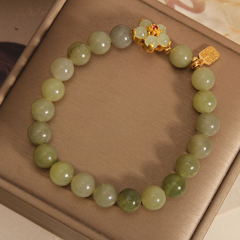 Green Jade Flower Fu Character Charm Luck Bracelet - Image 9