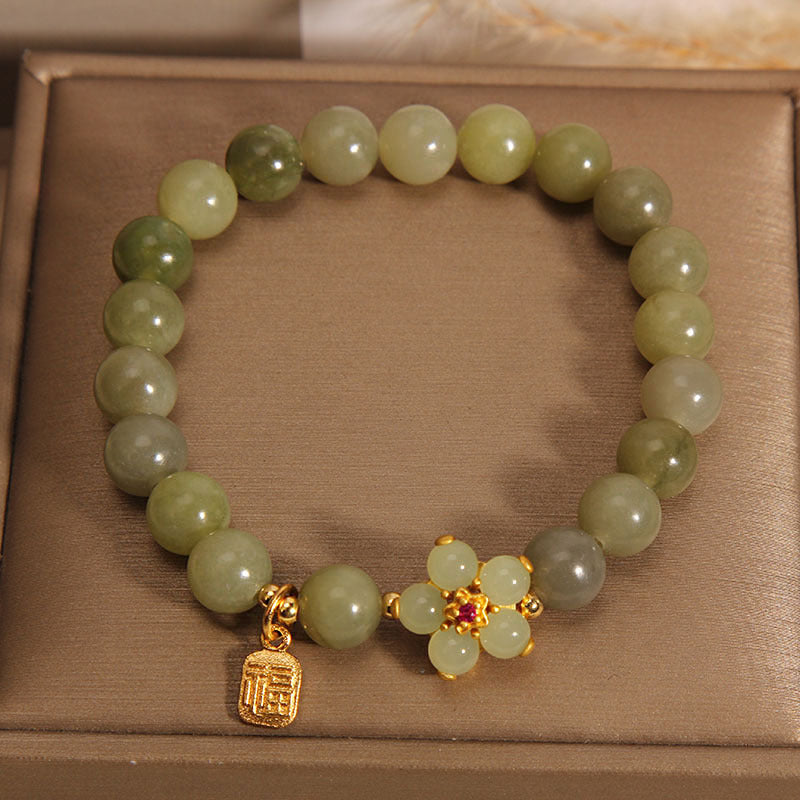 Green Jade Flower Fu Character Charm Luck Bracelet - Image 5