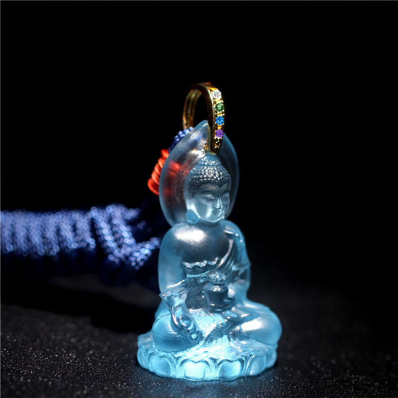Blue Tathagata Buddha Medicine Buddha Liuli Crystal Serenity Amulet Necklace Pendant
