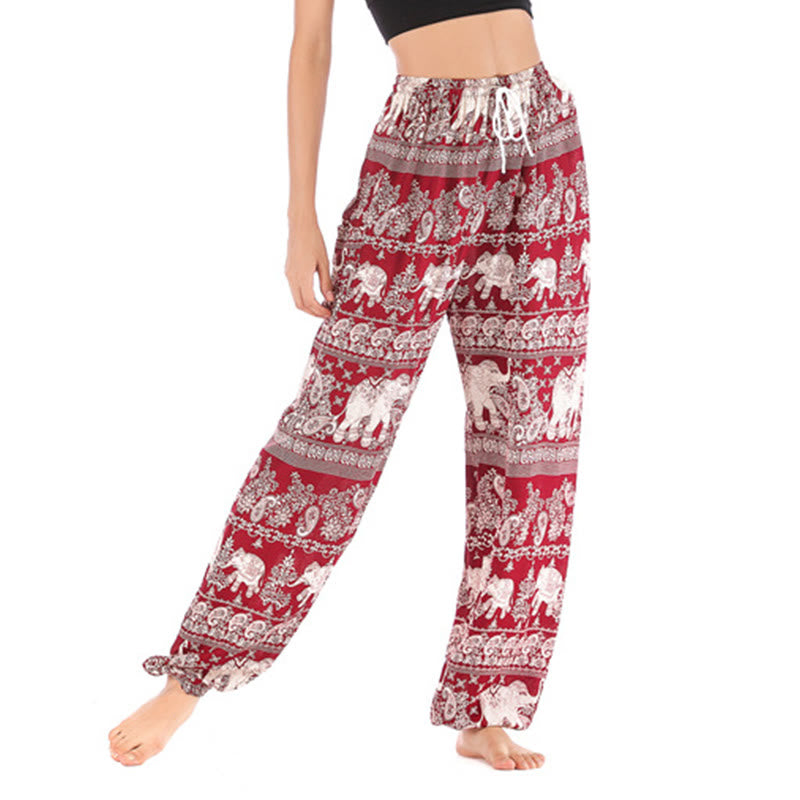 Boho Loose Elephant Pattern Harem Trousers Women's Yoga Pants