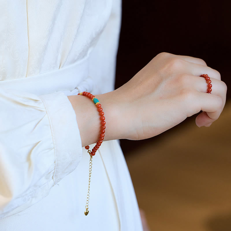 925 Sterling Silver Plated Gold Natural Red Agate Turquoise Confidence Bracelet Necklace Pendant Ring Set - Image 3