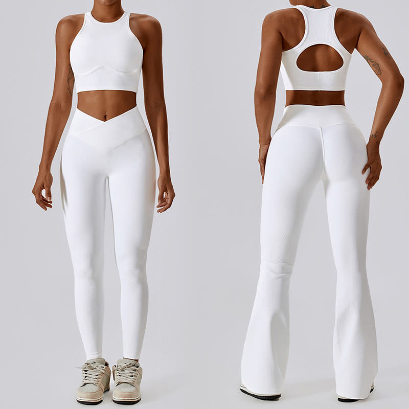 Sleeveless Crop Tank Top Flared Pants Sports Fitness Yoga