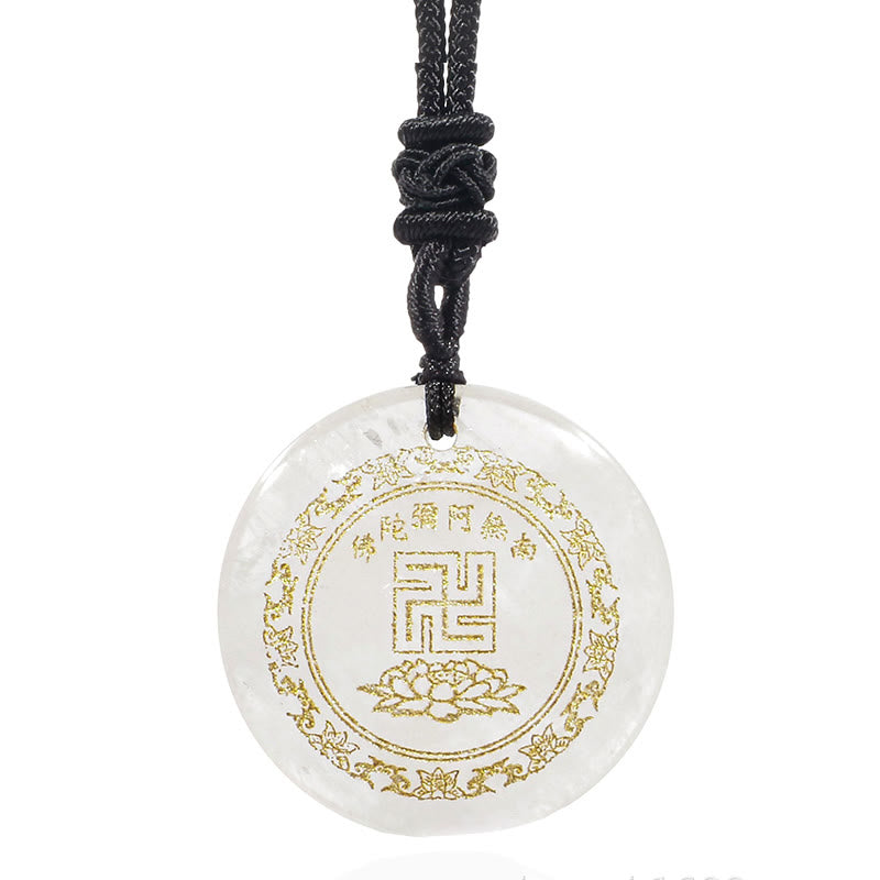 Swastika Lotus Pattern Natural Various Crystal Black Obsidian Purification Necklace Pendant - Image 10