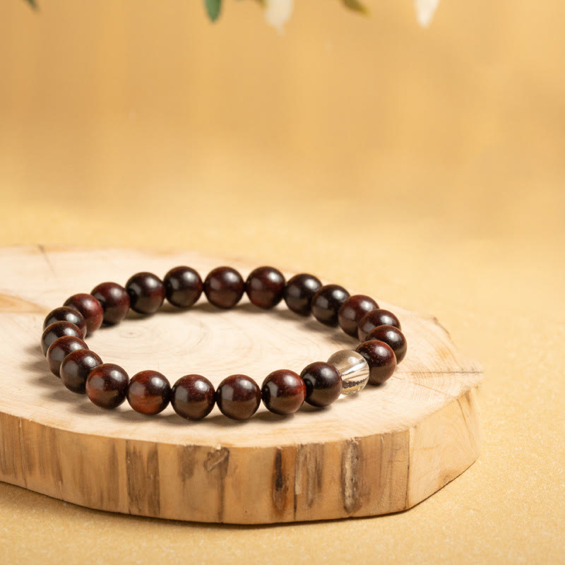 Small Leaf Red Sandalwood White Crystal Protection Bracelet