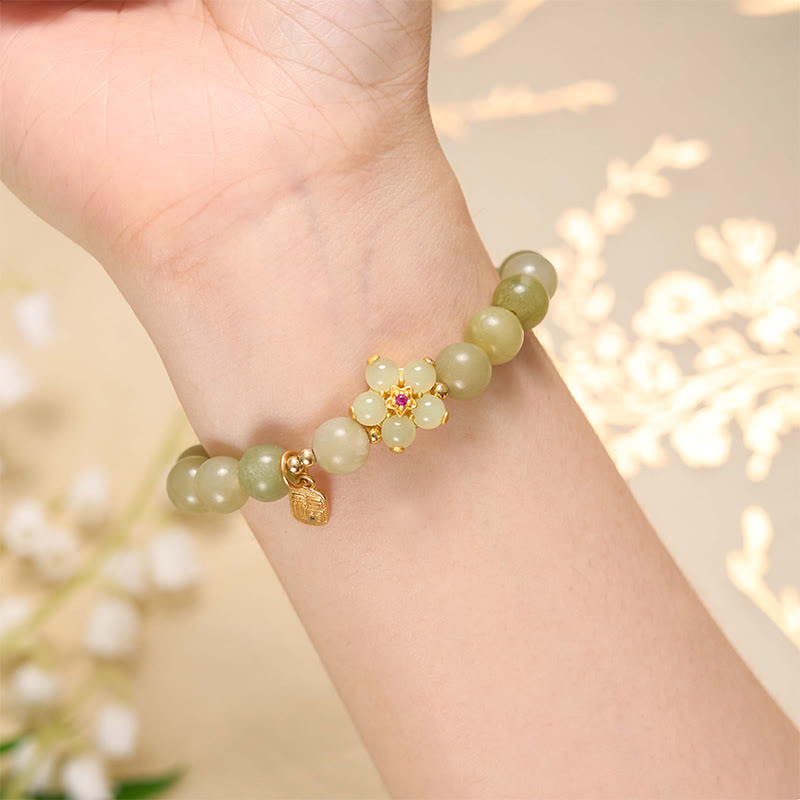 Green Jade Flower Fu Character Charm Luck Bracelet - Image 8