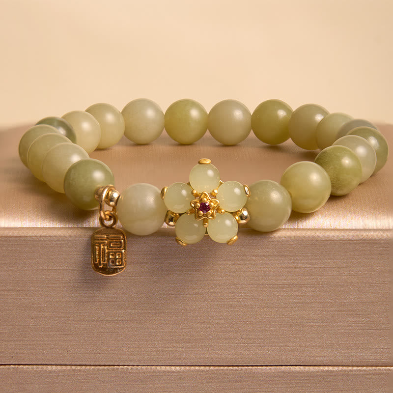 Green Jade Flower Fu Character Charm Luck Bracelet - Image 6