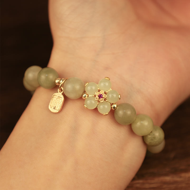 Green Jade Flower Fu Character Charm Luck Bracelet - Image 7